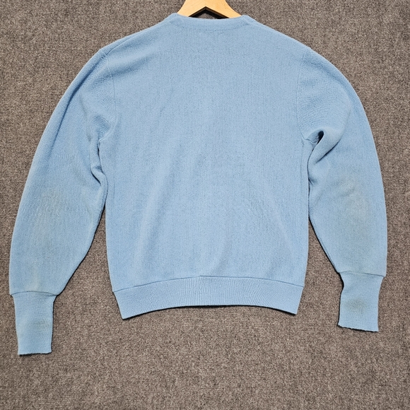 VTG IZOD Lacoste Men’s Medium Blue Cardigan Sweater Grandpa Preppy Acrylic RARE - Picture 8 of 16